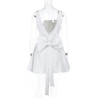 Square neck polka dot bowknot tank mini dress