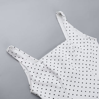 Square neck polka dot bowknot tank mini dress