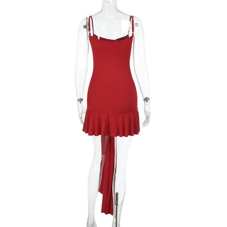 U neck solid knotted ruffle ruched cami mini dress