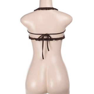 Halter ruched backless self tie top