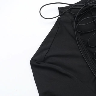 Long sleeve high neck hollow out self tie cut out mini dress