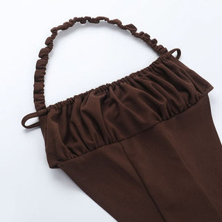 Halter ruched backless self tie top