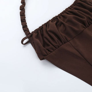 Halter ruched backless self tie top