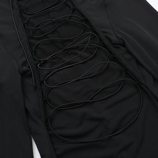 Long sleeve high neck hollow out self tie cut out mini dress