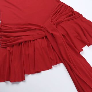 U neck solid knotted ruffle ruched cami mini dress