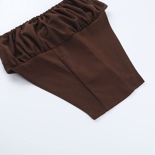 Halter ruched backless self tie top