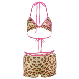 Halter leopard print 3 piece mini short pant set