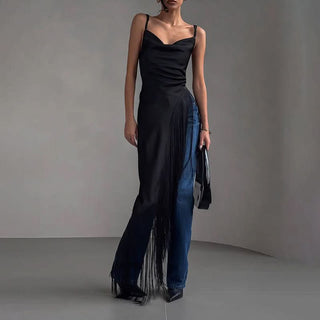 V neck tassels solid irregular cami top