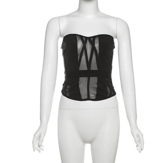 Mesh patchwork backless tube top