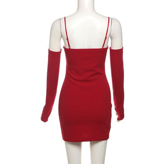 Lace gloves bowknot cami mini dress