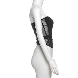 Mesh patchwork backless tube top