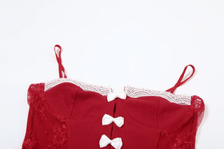 Lace gloves bowknot cami mini dress