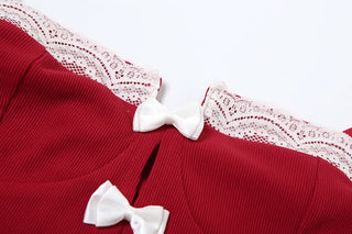 Lace gloves bowknot cami mini dress