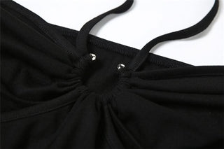 Halter self tie hollow out mesh cut out maxi dress