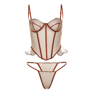 Sweetheart neck ruffle mesh cami short pant set