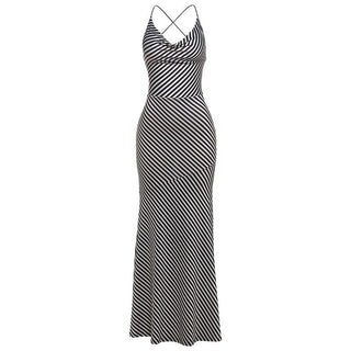 Striped print self tie cami maxi dress