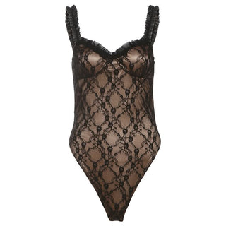 Lace sweetheart neck ruffle cami bodysuit