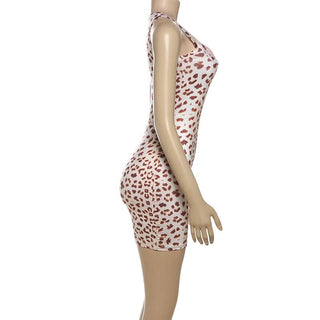 Leopard print lace hem mini dress