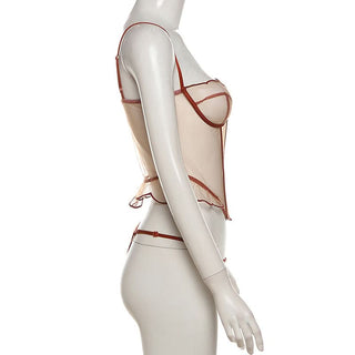 Sweetheart neck ruffle mesh cami short pant set