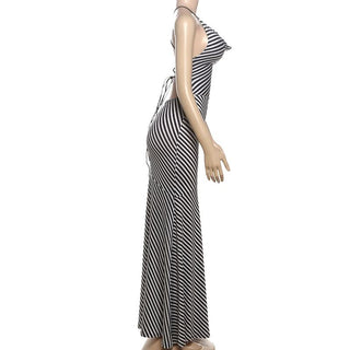 Striped print self tie cami maxi dress