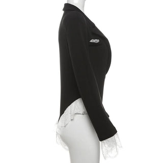 Turnover collar long sleeve lace hem bodysuit