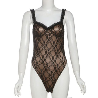 Lace sweetheart neck ruffle cami bodysuit