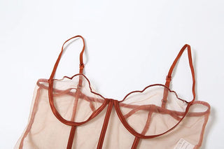 Sweetheart neck ruffle mesh cami short pant set