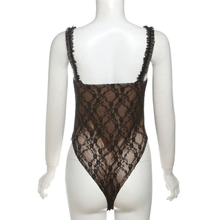 Lace sweetheart neck ruffle cami bodysuit
