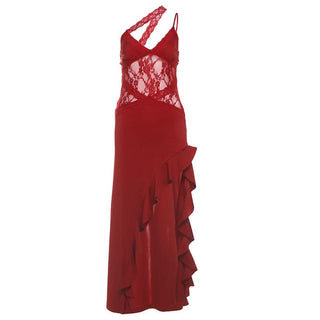 V neck lace hem ruffle cami maxi dress