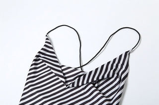 Striped print self tie cami maxi dress