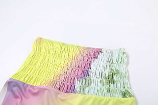 Halter flower print smocked mesh maxi skirt set