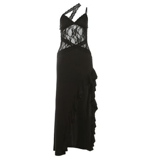 V neck lace hem ruffle cami maxi dress