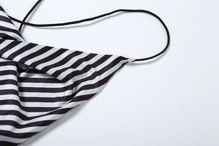 Striped print self tie cami maxi dress