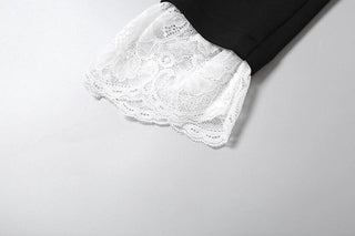 Turnover collar long sleeve lace hem bodysuit