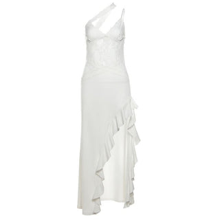 V neck lace hem ruffle cami maxi dress