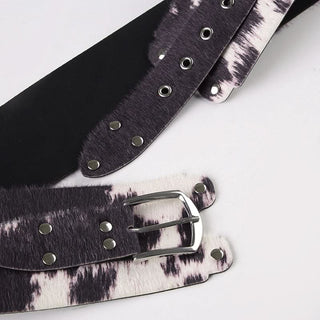 Contrast buckle PU leather patchwork belt