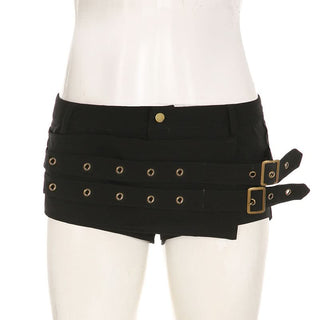 Button buckle solid low rise short pant