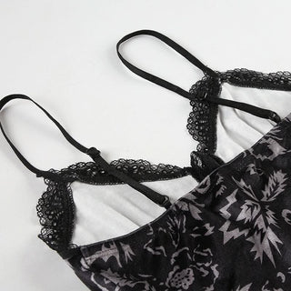 Lace hem print backless cami top