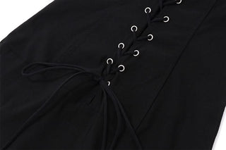 U neck mesh patchwork lace up maxi dress