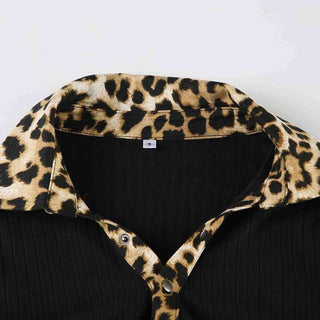 Turnover collar leopard print button mini dress