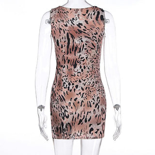 Crewneck leopard print sleeveless mini dress