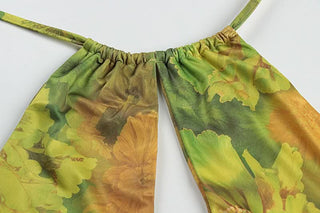 Halter hollow out backless flower print cut out mini dress