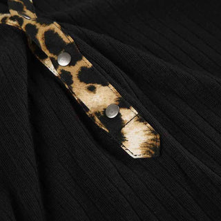 Turnover collar button long sleeve leopard print patchwork top