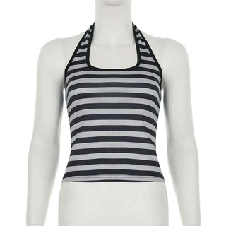 Halter striped print beaded top