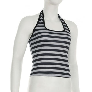 Halter striped print beaded top