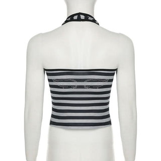 Halter striped print beaded top