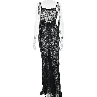 U neck flower applique lace backless cami maxi dress