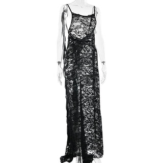 U neck flower applique lace backless cami maxi dress