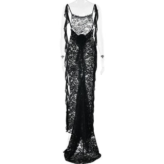 U neck flower applique lace backless cami maxi dress