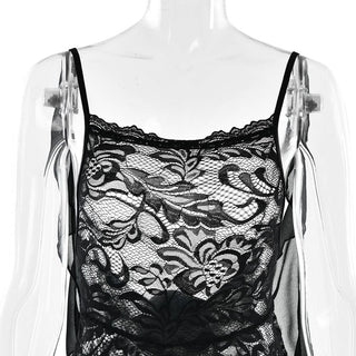 U neck flower applique lace backless cami maxi dress